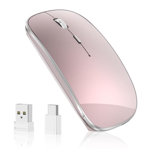 Souris sans fil 3 DPI réglables double mode rechargeable or rose