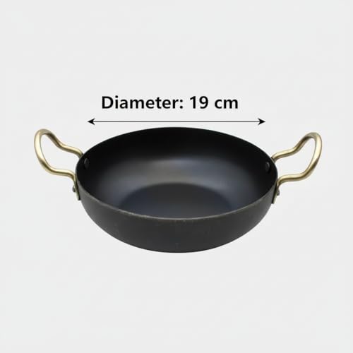 Image of Traditional Iron Deep Bottom Kadai with Handle, 8 Inch (19 cm), Ideal for Cooking on Induction and Gas Stoves