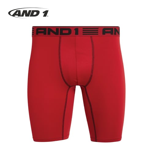 AND1 Mens Boxer Briefs - 6 Pack Platinum Performance Long Leg Boxer Briefs with Pouch - Boxers for Men, 9" Inseam (S-3XL), Black/Blue/Charcoal/Red, XL