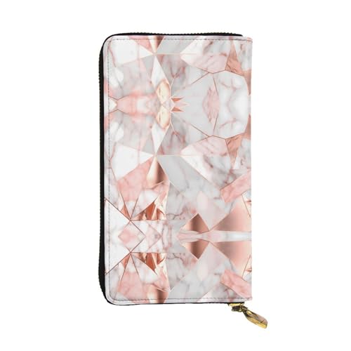 Stylish rose gold marble Pattern Leather Wallet - Long Clutch for Women, RDurable Material, 12 Card Slots, Zipper Compartments