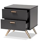 Deux (2) tiroirs Baxton Studio Kelson Table de chevet à 2 tiroirs en bois avec finition dorée Gris foncé