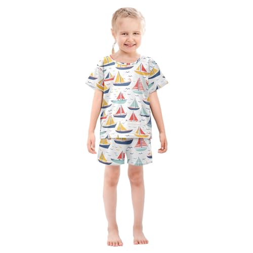 ALAZA Seagull Boats Ocean Pajamas Short Sleeve 2 Piece Sleepwear Top and Bottom Pajama Set Unisex3