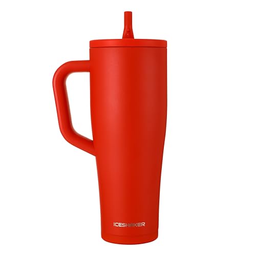 Image of Ice Shaker 40 oz Tumbler with Handle and Straw | 40oz Red | Cold for 30+ Hours | 2-in-1 Tumbler Shaker Bottle | Odor-Free 40 ounce Bottle for Water, Protein Shakes, Smoothies, Cocktails