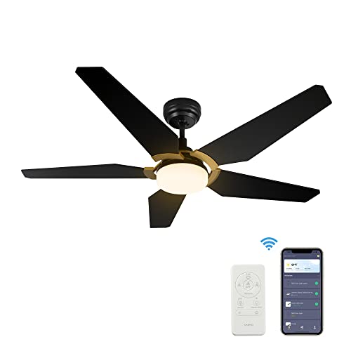 SMAAIRSmart Ceiling Fan with Light, 52inch Indoor and Outdoor ceiling fan with Remote, Compatible with Alexa/Google Assistant/Siri Shortcut, App control with Timer and Schedule(Black/Gold)