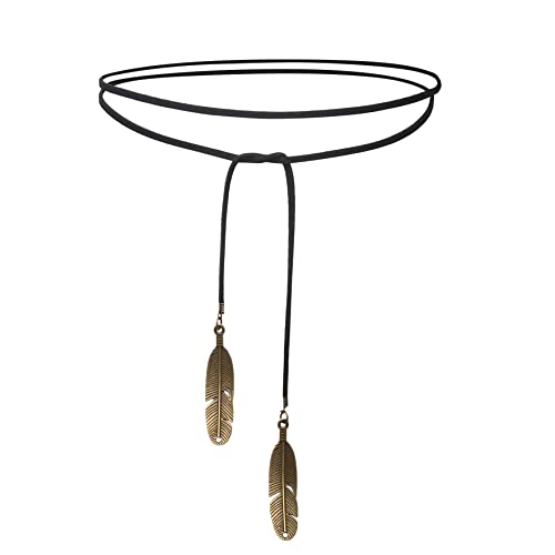 Doubnine Boho Feather Choker Wrap Versatile Necklace Vegan Suede Lariat Gothic Brown Black Accessories For Women Girls (Black Cord + Bronze Feather) #TOP9