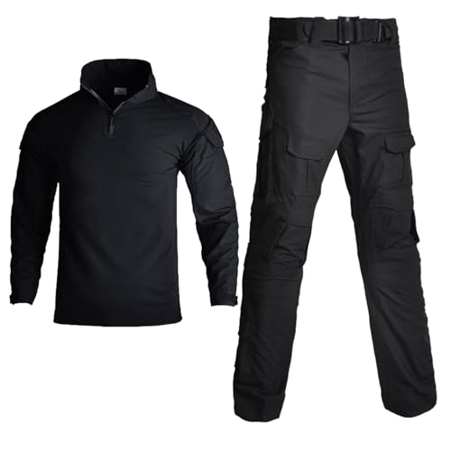 Chemise de combat homme avec pantalon tactique noir multi-camouflage XXL