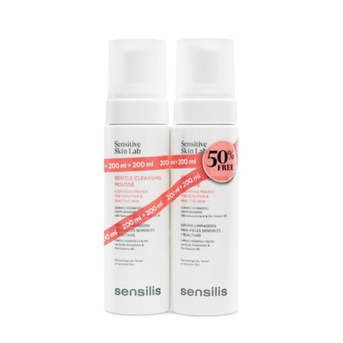 Sensilis - Pack Gentle Cleansing Mousse Espuma Limpiadora, Hidratante Calmante Antipolución, con Ácido Hialurónico Vitamina B5, Pieles Sensibles Reactivas - 2 x 200 ml