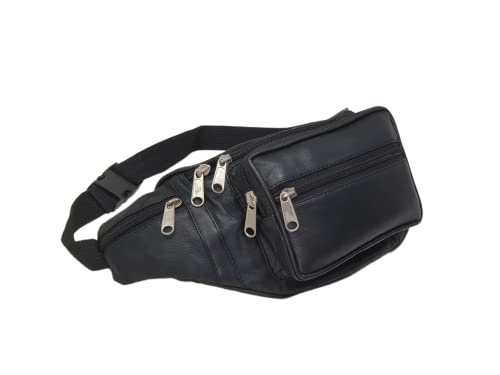 RAS-Unisex-Black-Leather-Large-Travel-Money-Pouch-Waist-Bum-Bag-Adjustable-Belt-Strap-1006-Black