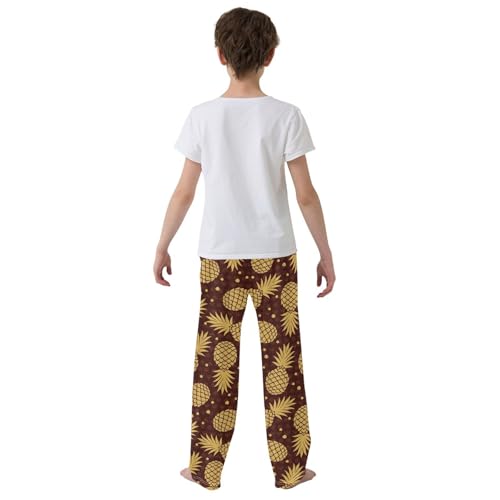ZZXXB Gold Pineapple Boys Long Pants Soft Trousers Elastic Waist Kids Lounge Bottoms with Pockets S-XL3