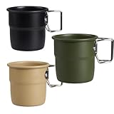 Taza aluminio 3 piezas para café - Taza café con asa para exteriores - Taza café para viajes y campamentos - Taza con aislamiento de metal - Tazas para acampar con asa | Para viajes, hogar, oficina