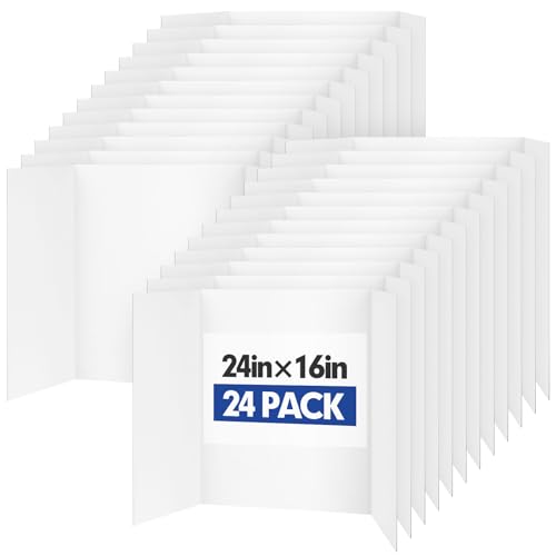 Trifold Poster Board,24 Pack 24' x 16' White Corrugated Poster Boards,Display Board,Perfect for School Projects, Science Fairs, Event Displays, and Business Presentations