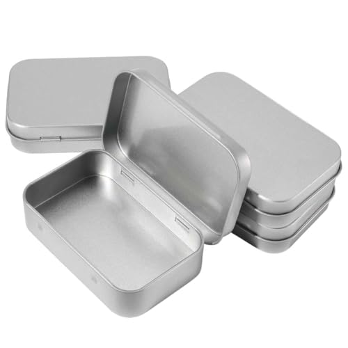 Image of 4 Pack 4 x 2.5 x 0.9In Hinged Mini Tin Boxes Metal Hinged Container with Lid Gainsboro Rectangle Small Iron Storage Portable Organizer Containers for Tea Drawing Pin Candies Jewelry Crafts