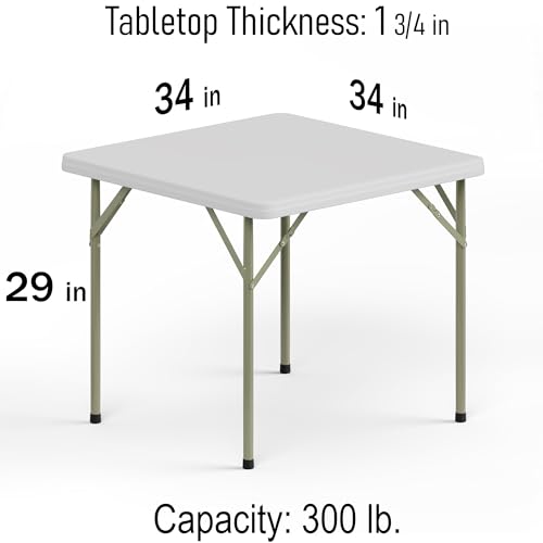 Regal Altair 34\" W x 34\" L x 29\" H Plastic Square Folding Utility Heavy Duty Table | Outdoor Indoor Kitchen Dining Wedding Market Events Camping BBQ