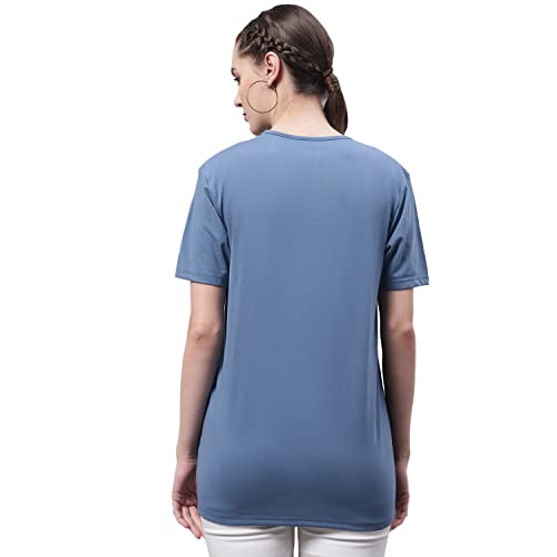 Image of Mack Jonney Women V Neck Cotton Solid Regular Fit T-Shirt-V Anthraa 001-P