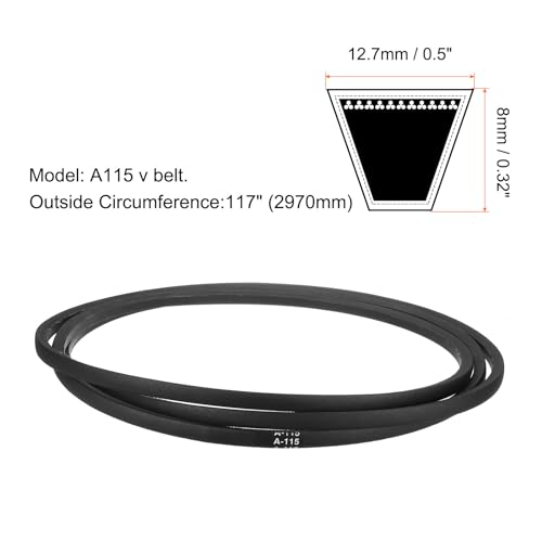 Image of uxcell A115 or 4L1170 Classic Wrapped Rubber V-Belt, 115 inch(2920mm) Inside Circumference, A Profile V Belt