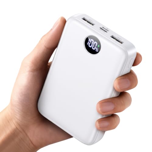 Power Bank 40000mAh, Kompakte PowerBank Schnellladen mit Display, Weiß – Ansicht 1