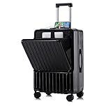 Simcat Carry On Suitcase, 20-Inch Cabin Suitcase with Front Zipper Pocket, PC+ABS Lightweight Airline Approved Luggage with Cup Holder, USB/Type-C Port, TSA Lock, Silent Wheels (Black,20 inch Cabin)