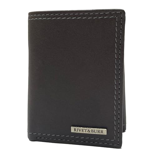 Portefeuille à trois volets RIVET & BURR en cuir véritable double couture élégant