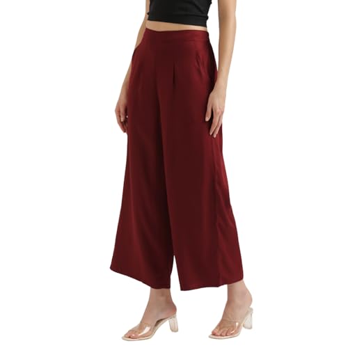 Image of SAADAA Palazzo Pants for Women Half-Elasticated Waistband | Palazzo for Women in Soft Viscose Fabric | Regular Fit with Mid Rise Waist & Deep Pockets | Versatile for Formal & Casual Wear