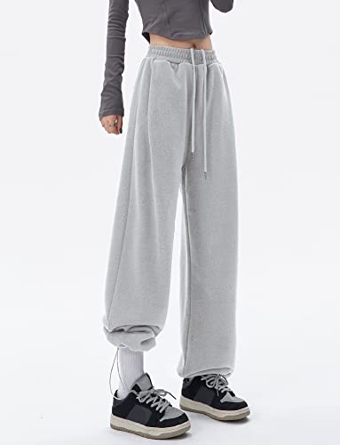 Feoya Girls Jogger Pants Elastic Waist Drawstring Sweatpants With Pockets Lightweight Running Workout Track Pants Light Grey L #TOP3