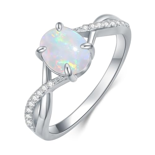 1.5 Carats Opal Rings for Women 925 Sterling Silver Oval Opal Engagement Wedding Opal Promise Ring Twist Fire Opal Birthstone Ring Opal Jewelry