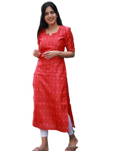 Image of Sun Fashion And Lifestyle Women's Red Chanderi Stitched Printed Kurti for Women