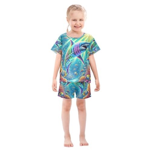 Shark Tropical Fish Pajama Set Short Sleeve Pajamas Shorts Sets Cotton Soft Loungewear Sleepwear 5Y3