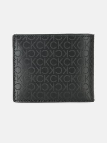 Image of Calvin Klein Logo black leather bi-fold wallet