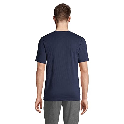 Lands' End Mens Knit Rib Pajama Shirt Short Sleeve Henley Radiant Navy Tall Medium #TOP1