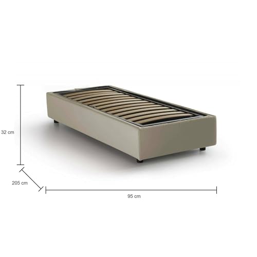 Talamo Italia - Einzelbett Melissa, Containerbett mit Stoffbespannung, 100% Made in Italy, Seitliche Öffnung, passend für Matratze 80x190 cm, Beige