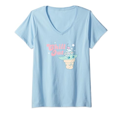 T-shirt col V Grogu Star Wars imprimé poster pour fan de Star Wars et mode geek