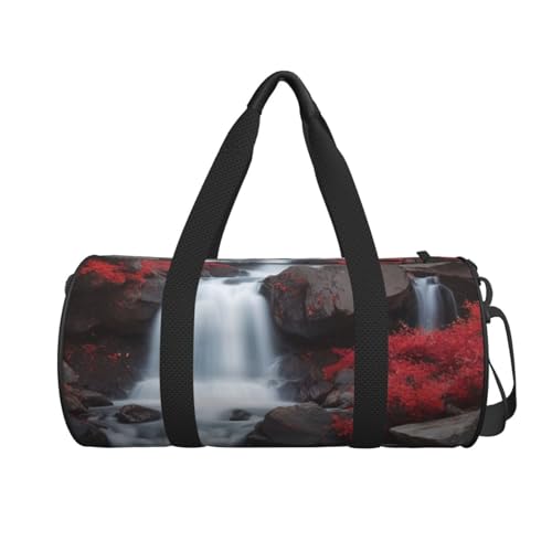 Crimson Cascade Printed Travel Bag,Round Personal Item Storage bag,Foldie Duffel Bag for Traveling Vacation,Fitness,Sports2