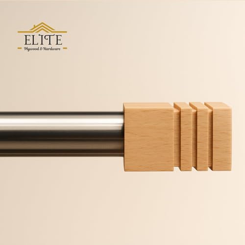 Image of Urban Elite Premium Curtain End Cap - Elegant Decorative Rod Finial for Window Drapes, Smooth Finish, Durable & Stylish, Perfect for Home & Office Decor (Full Wooden Square Light, Wooden, Medium)