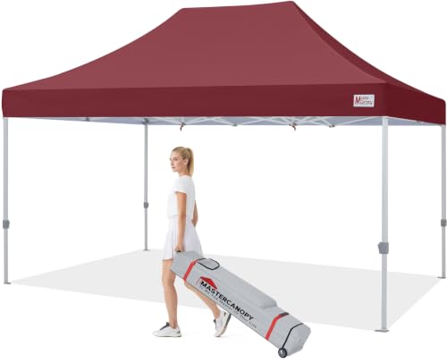 Image of MASTERCANOPY 10x15 Heavy Duty Pop Up Canopy Tent with Roller Bag,Burgundy