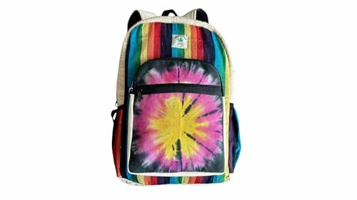 Tie Die rainbow color Hemp fabric back pack. Strongest multi pocket day pack for Laptop, Book bag, College, Travelling and Daily use. Hand made unisex design.