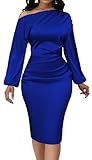 Yiershu Women's Fall Off Shoulder Bodycon Pencil Midi Dresses Formal Long Sleeve Elegant Cocktail Party Wedding Maxi Dresses(Royal Blue,XL)