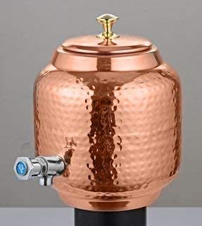 Radhna Traditioneller indischer Wasserbehälter aus reinem Kupfer, Matka, traditioneller indischer Stil, Wasserspender mit Wasserhahn, ca. 12 Liter