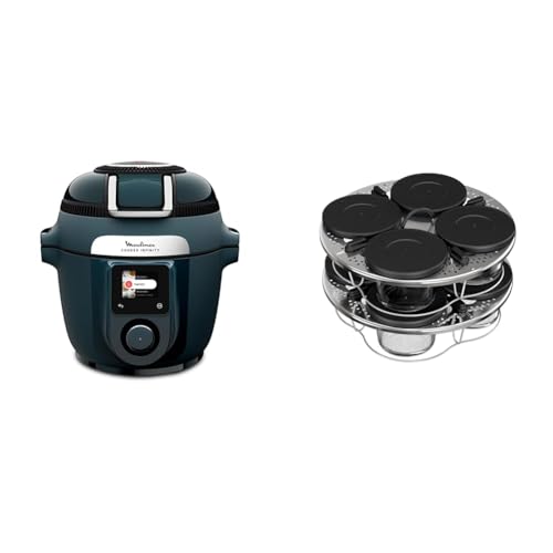 LOT Moulinex Cookeo Infinity, Air fryer + multicuiseur sous pression, 17 programmes, Bleu, CE97GUF0 + Kit de 8 verrines superposables XA6140E0