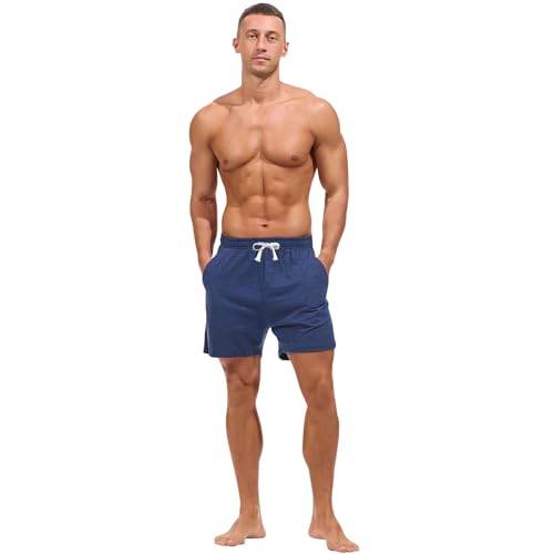 Image of AMY COULEE Mens Lounge Shorts 4 inch Pajama Lightweight Cotton Sleep Bottoms with Pockets