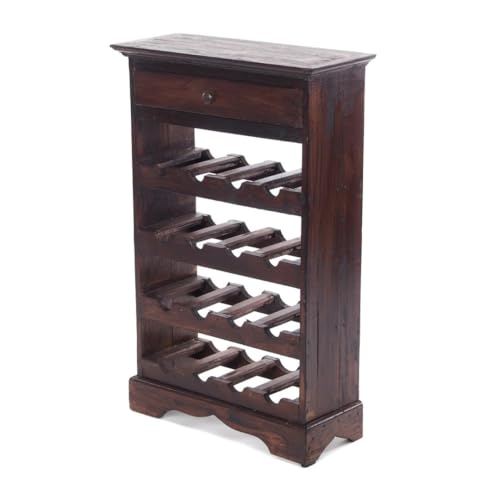 DESIGN DELIGHTS rustikales WEINREGAL Cortez 85 | 85x55cm(HxB) Massivholz | Flaschenregal, Weinflaschenregal aus Holz, Getränkeregal mit Schublade | Farbe: 03 Dunkelbraun