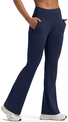 Image of PERSIT Women's Flared Bootcut Yoga Trousers with Pockets 32" Navy Blue S
