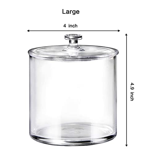 Premium Quality Clear Plastic Apothecary Jars | Set of 3-Bathroom Vanity Storage Organizer Canister Holder for Qtips,Cotton Balls,Swabs,Rounds,Makeup Sponges,Bath Salts