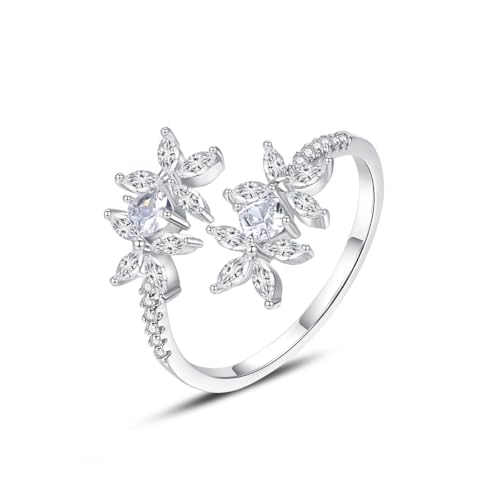 D-color VVS1 Clarity Moissanite Open Ring for Wedding/Engagement, 14K Gold Flower Adjustable Ring, Ideal Birthday Gift for Her