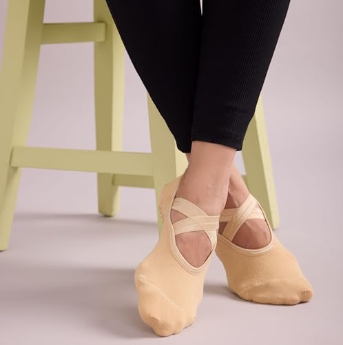 Image of Mint & Oak Pilates Socks with Grips for Women, Ankle Length Non-Slip Yoga Socks, Cotton Ideal For Yoga, Pilates, Gym, Workout, Cute Women's Gift