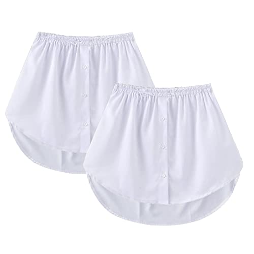 GOOBGS Women's Mini Underskirt Shirt Extensions Lower Skirt Sweep Shirt Extension Skirt with Buttons 2 Pieces White XX-Large 1