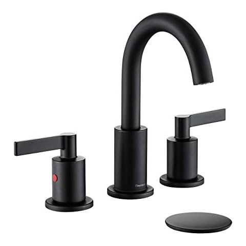 TimeArrow Matte Black 2 Handle 8 Inch Widespread Bathroom Sink Faucet with Pop-Up Drain, High Arc Modern Bathroom Vanity Lavatory Faucet 3 Holes with Brass 360° Swivel Spout, TAF830C-MB Cover