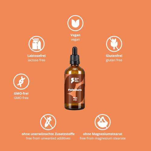 Folsäure MONO Tropfen 400 µg (5-MTHF, L-Methylfolat) | 50 ml | hoch dosiert | vegan | Made in Germany