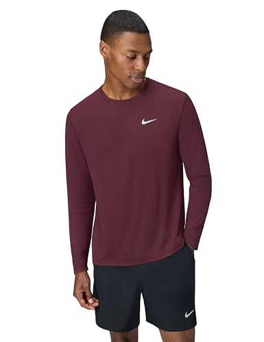 Nike Men's Miler Dri-Fit UV Long-Sleeve Running Top, Burgundy Crush/Reflective Silver, X-Large