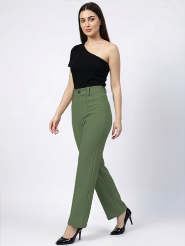 Image of Women's High Waist Formal Straight Fit Trousers Premium Stretch Office Pants Front Pleated Design Smart Workwear Bottom for Office, Casual & Business Wear