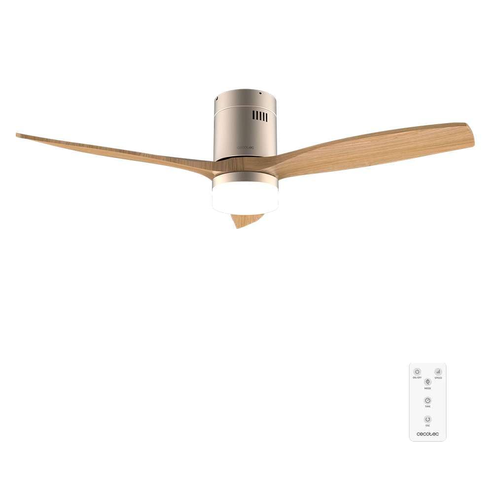 Cecotec Wentylator sufitowy ze światłem i pilotem zdalnego sterowania EnergySilence Aero 5600 Classic Gold & LightWood. Silnik prądu stałego 40 W, 3 łopatki, światło LED, timer, 6 prędkości, tryb